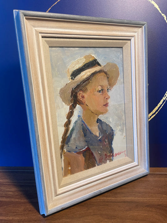 Original Impressionist Vera Dovgalevskaya Framed Oil Portrait of a Young Girl 8"x12" 1960-1980's